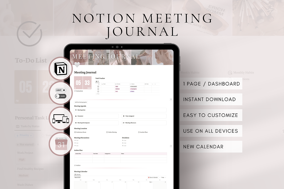Meeting Journal & Notes for Notion, a Templates & Theme by BRANDcontent (Photo 1 of 6)