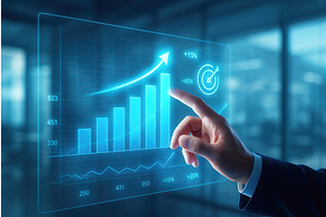 A person interacts with a digital, a Finance Illustration by Sergey Kotenev