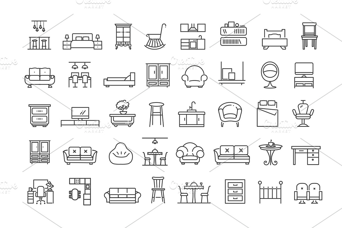 Set of outline furniture icons, an Object Illustration by Tettygreen (Photo 2 of 3)