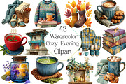 Watercolor Cozy Evening Clipart, an Illustration by DreamPrint404 (Thumbnail 1 of 5)