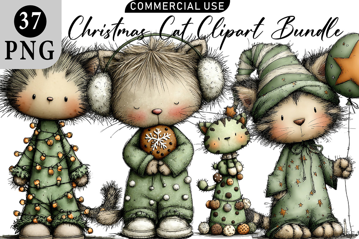 Christmas Cat Clipart Bundle, an Illustration by Daily.Designs (Photo 1 of 5)