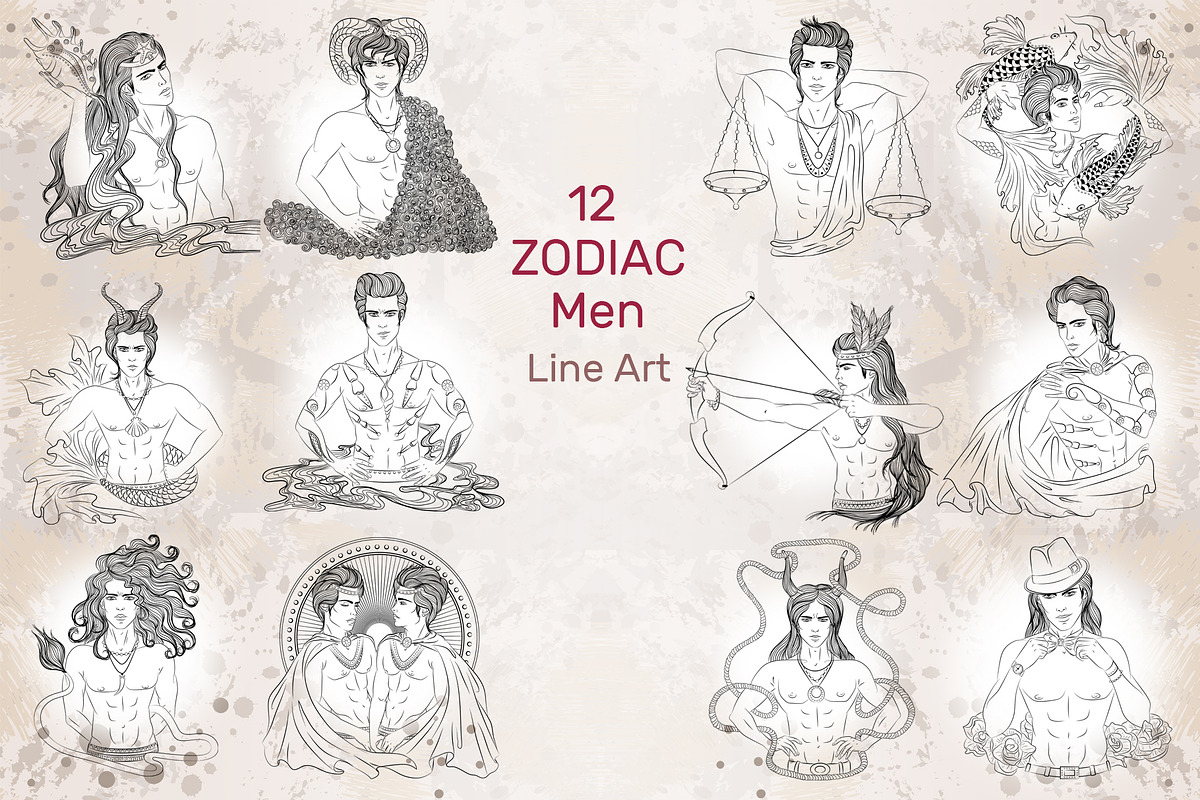 12 Zodiac Men Hand Drawn Collection, a Healthcare Illustration by ennona_art (Photo 7 of 11)