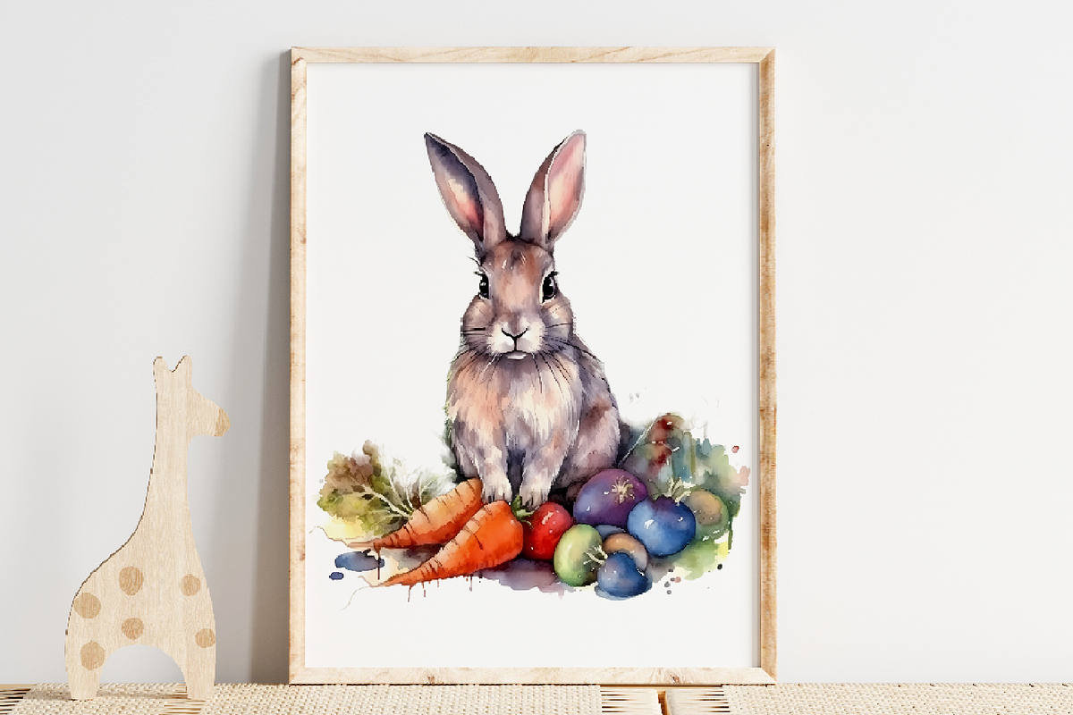 Rabbit and Carrot Watercolor Clipart, an Animal Illustration by Leakedink (Photo 2 of 4)