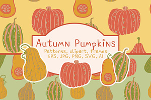 Autumn Pumpkins patterns & clipart