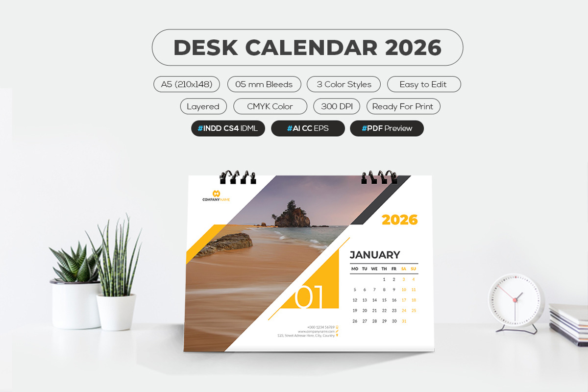 A5 Desk Calendar 2026
