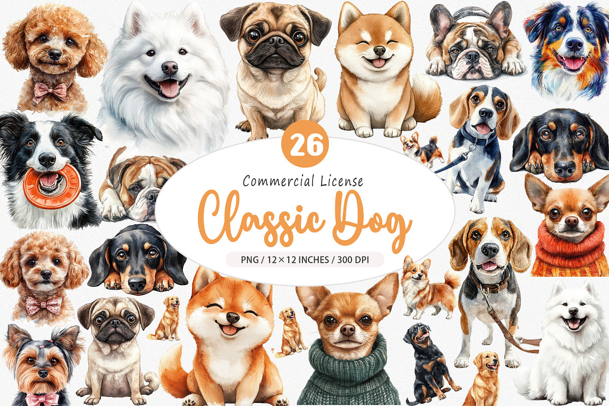 Classic Watercolor Dog Pngs, an Illustration by SinaCreation (Photo 1 of 5)