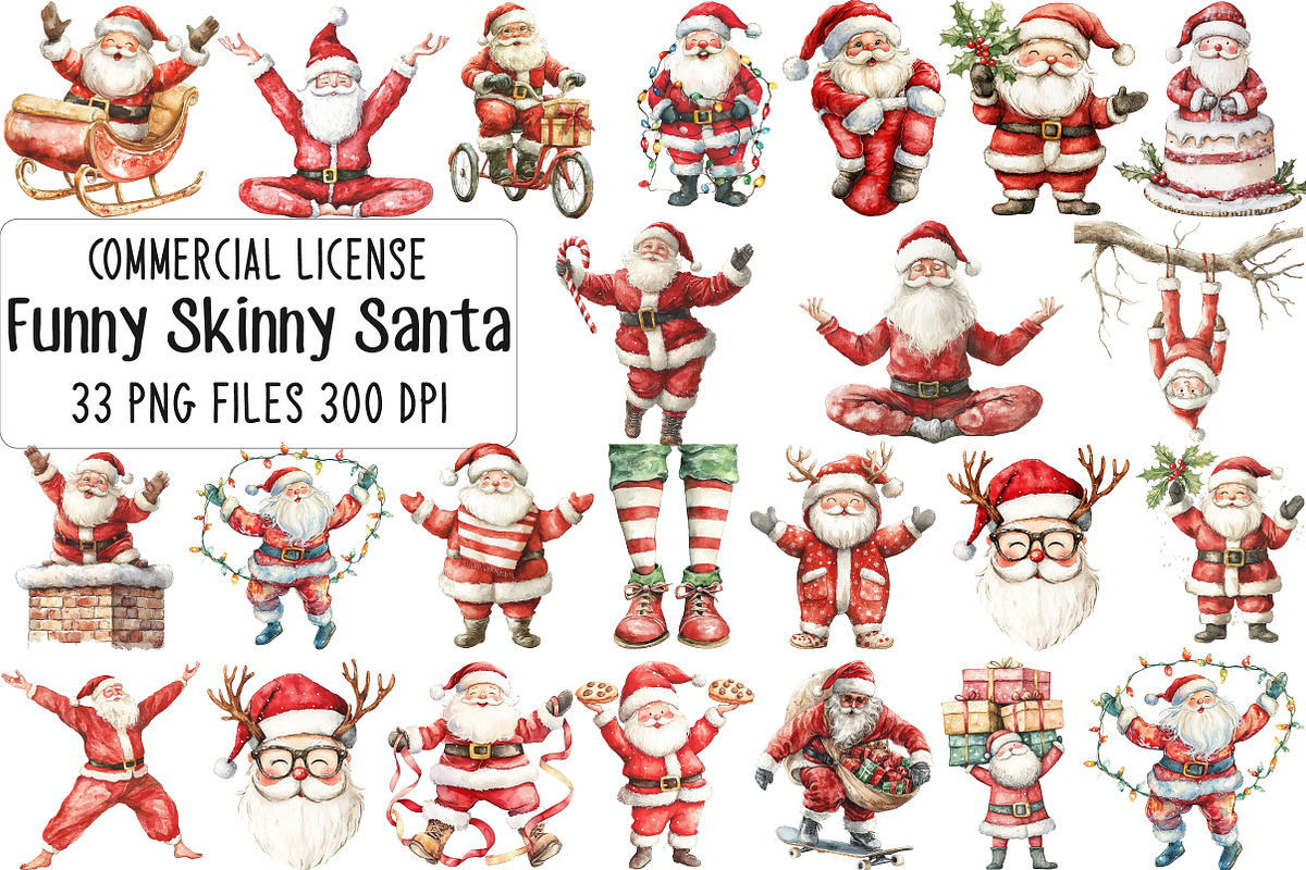 Watercolor Funny Skinny Santa PNG, an Illustration by CraftArtStudio (Photo 1 of 6)