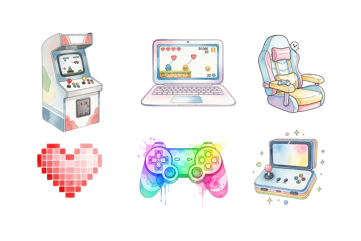 Watercolor Gamer Clipart, a Decorative Illustration by BerryPieArt (Photo 2 of 4)