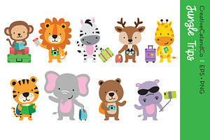 Cute Wild Animals Traveling EPS PNG, an Animal Illustration by CreativeCatandCo