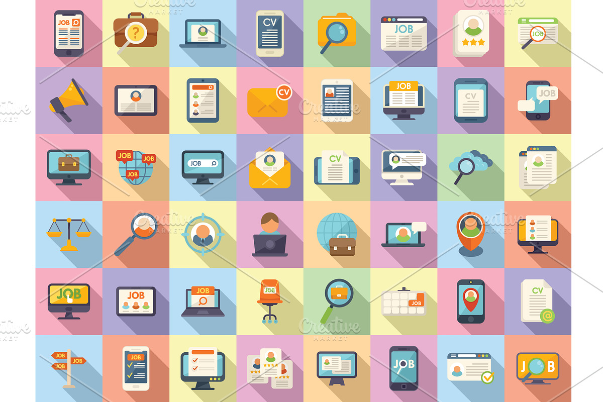 Online job search icon flat vector, an Object Illustration by Ylivdesign