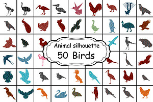 Art color silhouette 50 birds