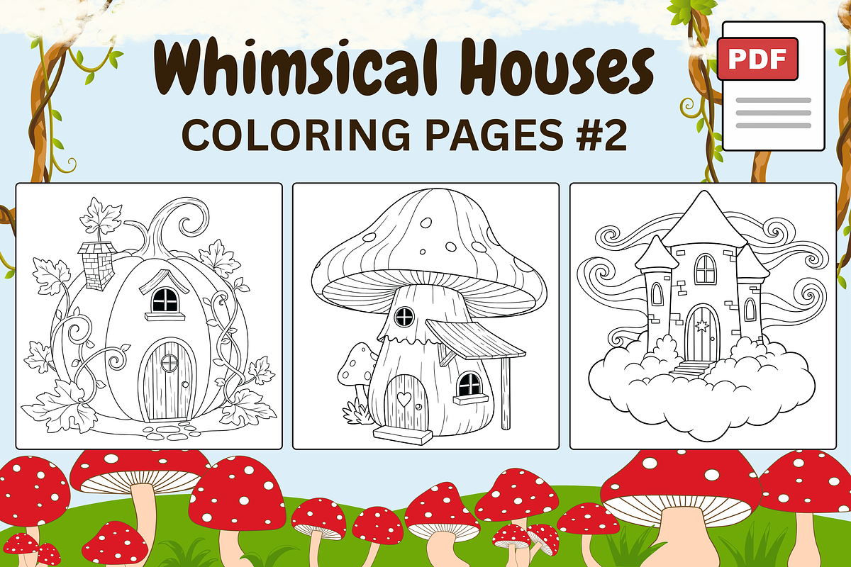 Whimsical Houses Coloring Pages #2, an Illustration by Inkivelle Studio