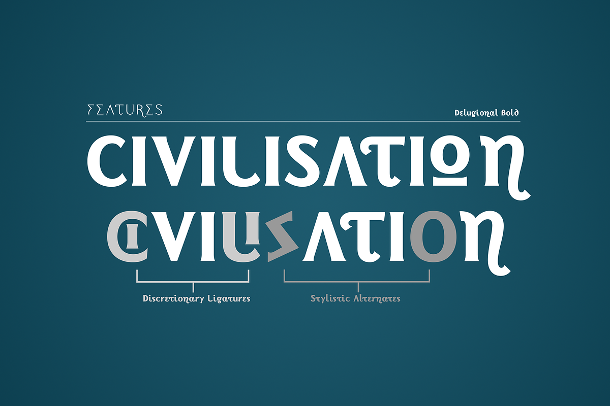 Delugional - Typeface of Atlantis!, a Font by Roland Huse Design (Photo 6 of 7)