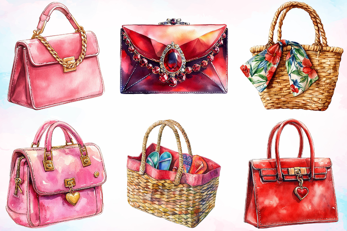 Watercolor Women’s Bags Clipart PNG, an Illustration by Canvas Craft (Photo 2 of 3)