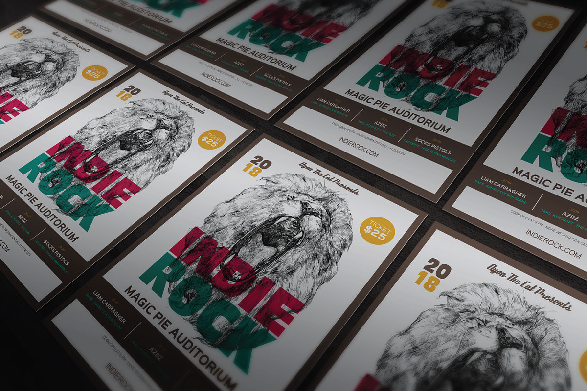 Hand Drawn Lion Indie Gig Flyer, a Flyer Template by ashenterprise (Photo 3 of 3)