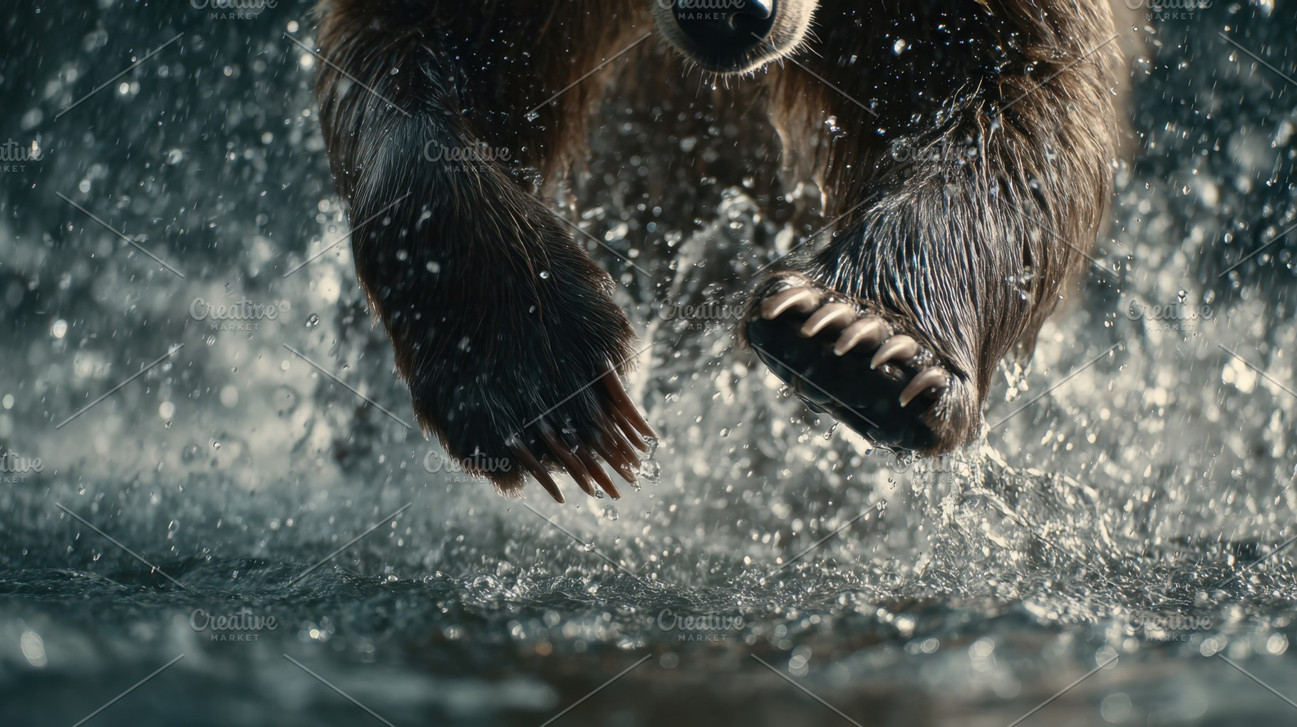 Bear runs in water at dawn, a Photo by Beautiful things