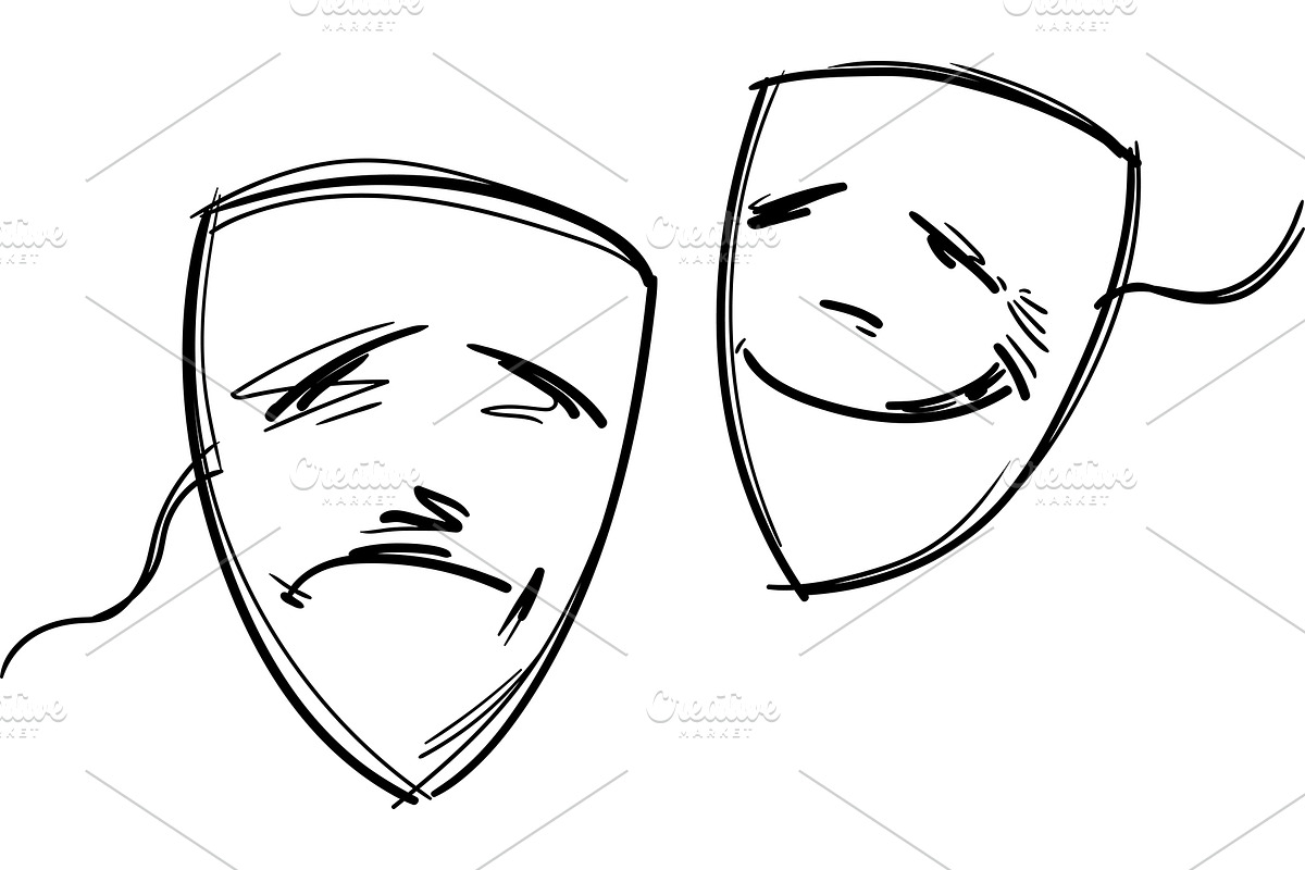 comedycomedy and dra and drama masck, an Illustration by Sharpner