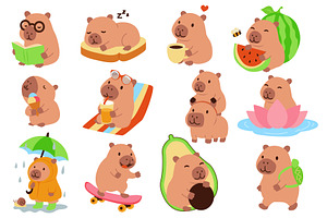Capybaras Characters Set, an Animal Illustration by alexdndz
