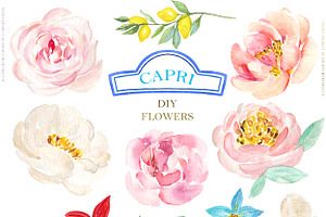 Capri Italy Watercolor Clipart Tiles