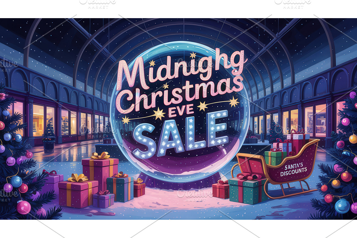 Festive midnight Christmas Eve sale, an Illustration by tilialucida