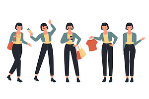 Young Girl Poses in Modern Outfits, a Person Illustration by Flashvector