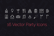16 Party Icons + Seamless Pattern, an Outline Icon by chewkotski (Thumbnail 1 of 6)