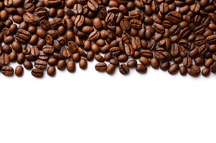 Roasted coffee beans with copyspace on white background, a Food & Drink Photo by AlyaAnd