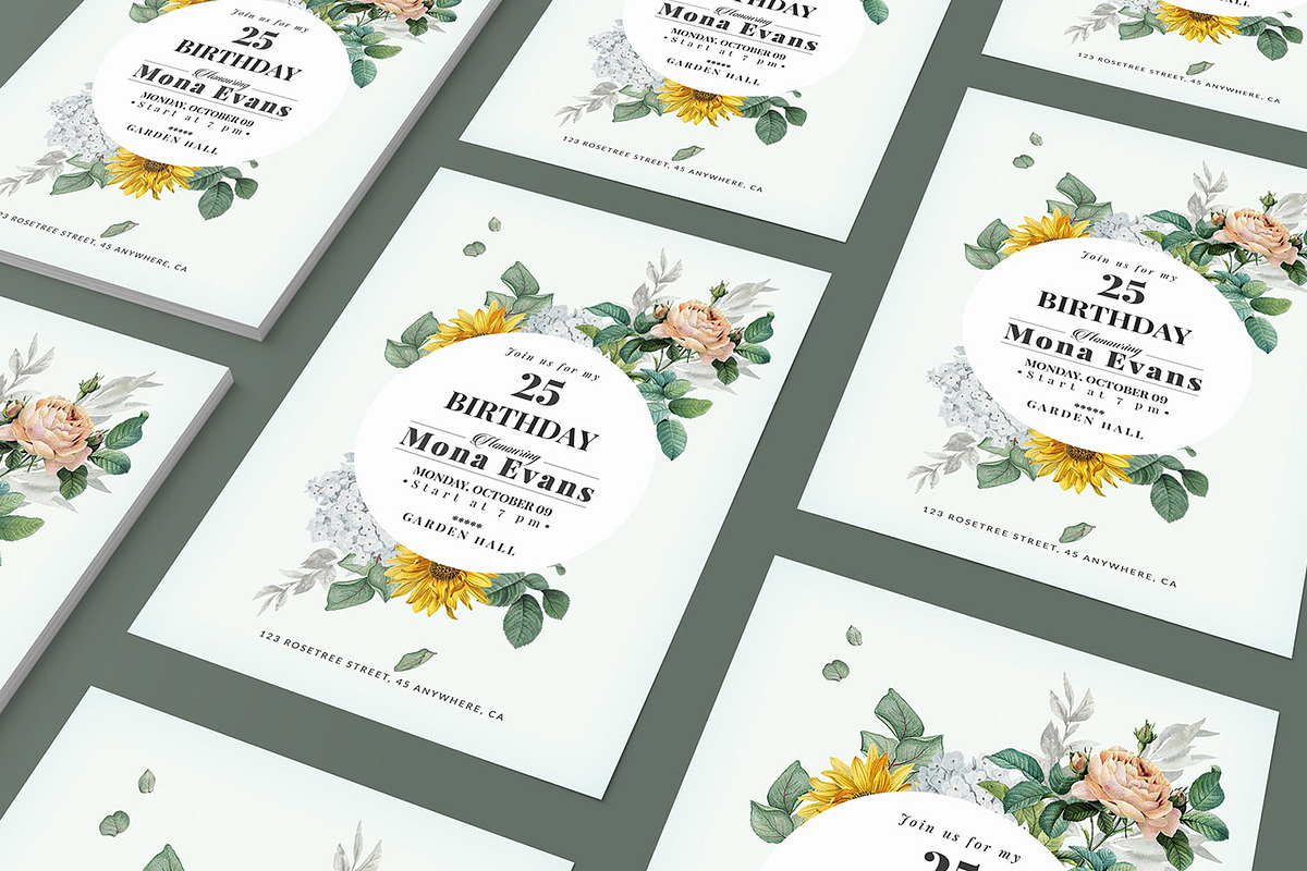 Vintage Flower - Birthday Invitation, a Flyer Template by Corrella Design (Photo 3 of 3)