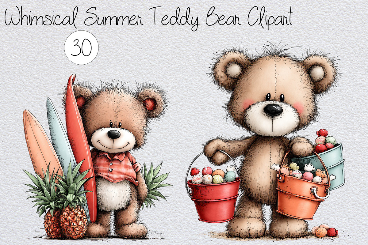 Whimsical Summer Teddy Bear Clipart, a Seasonal Illustration by Design Market (Photo 1 of 4)