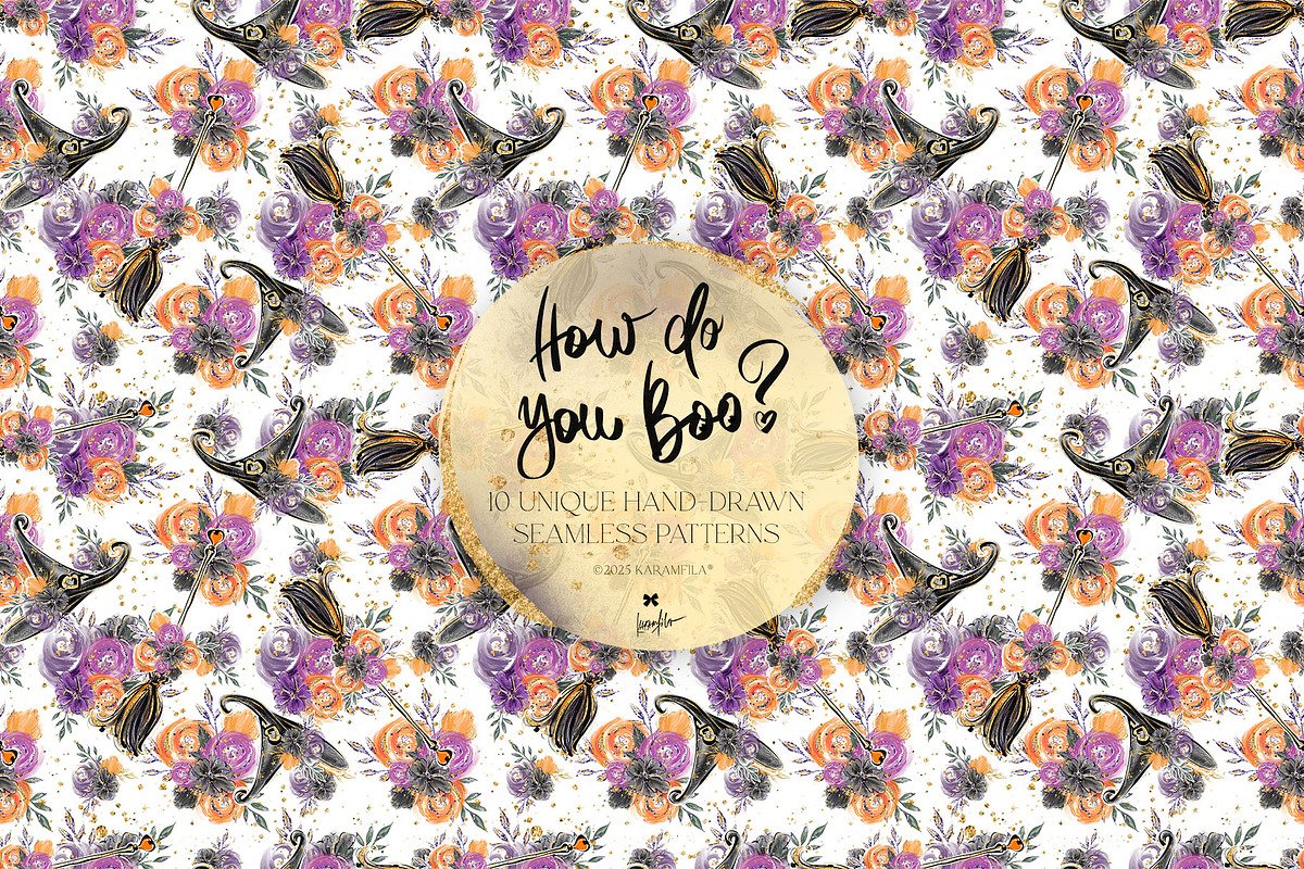 Halloween Witches Ghosts Patterns, a Pattern Graphic by KaramfilaS (Photo 5 of 18)