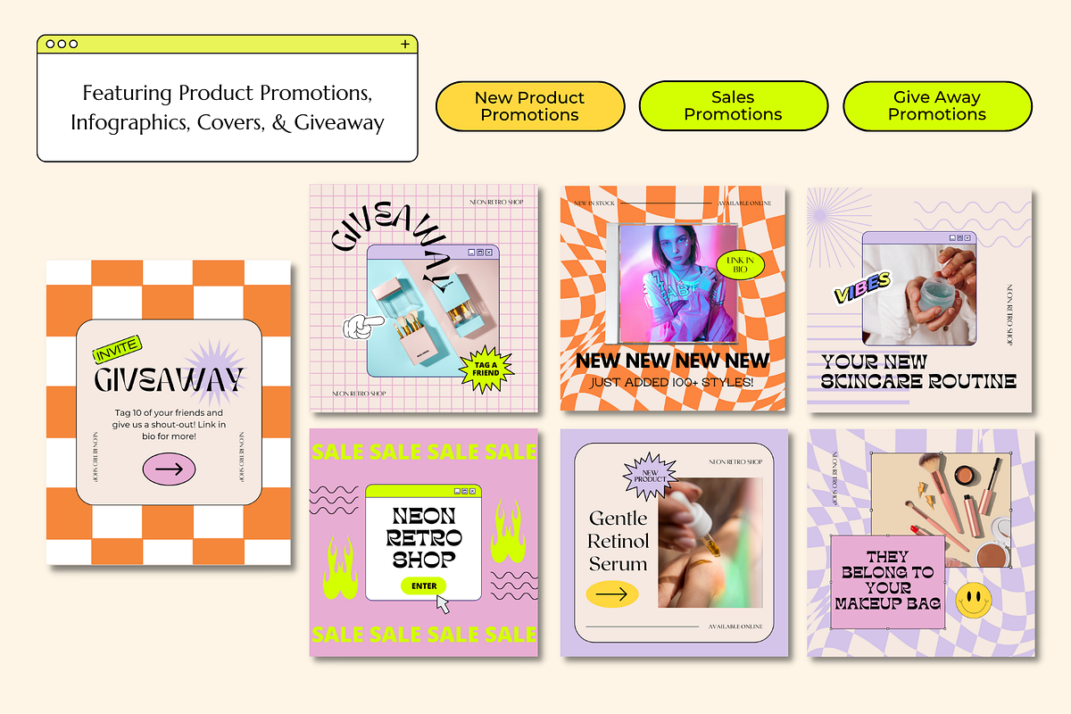 Neon Retro Canva Instagram Puzzle, a Social Media Template by Guavamelo Studio (Photo 6 of 16)
