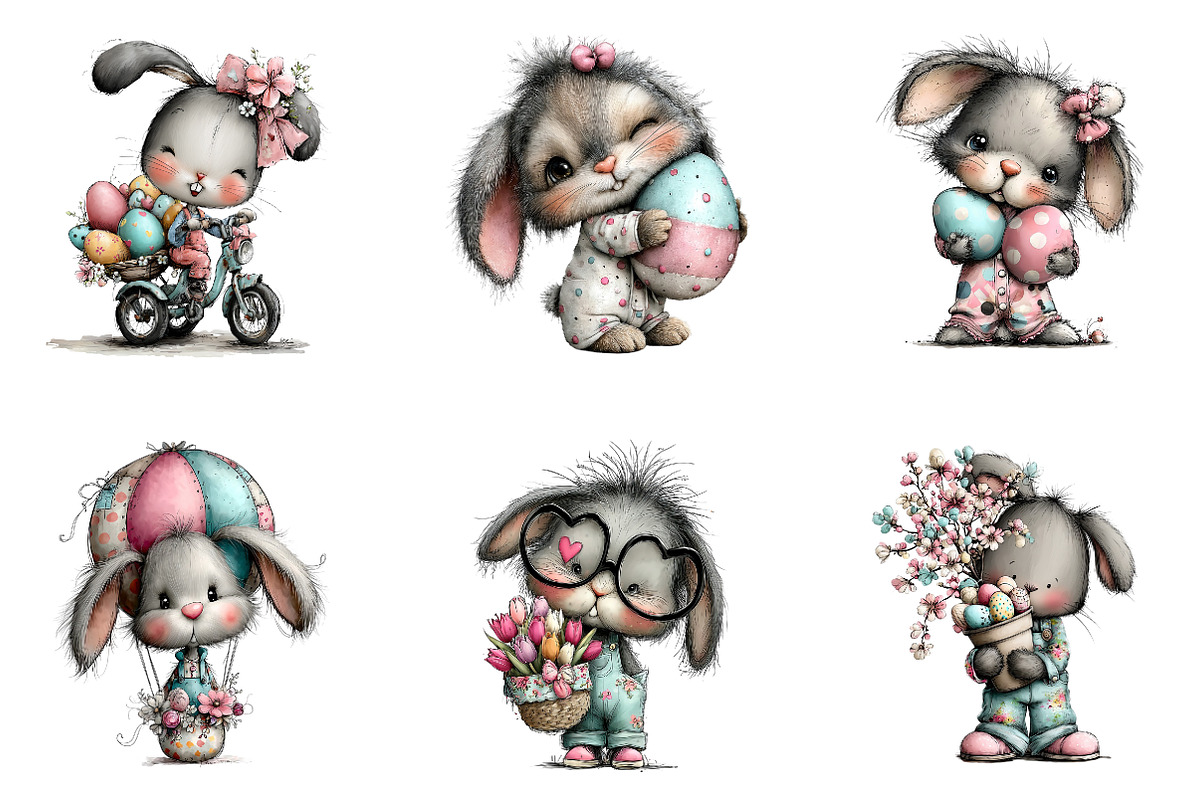 Whimsical Easter Bunny Clipart, an Illustration by CreationArt (Photo 3 of 6)