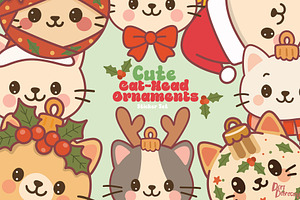 Cute Cat-Head Ornament Sticker Set