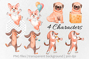 Birthday party. Watercolor dogs., an Animal Illustration by VaraNa Art (Thumbnail 2 of 14)