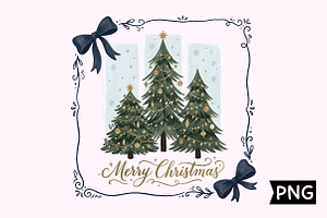 Merry Christmas Tree Blue Bow PNG, a Seasonal Illustration by Creative Art