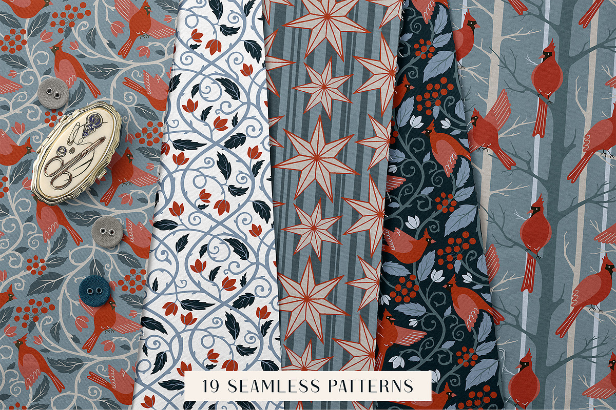 Northern Cardinal Seamless Patterns, a Pattern Graphic by Olya Haifisch (Photo 3 of 6)