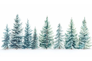 Watercolor evergreen trees in snow, an Illustration by Lermont51