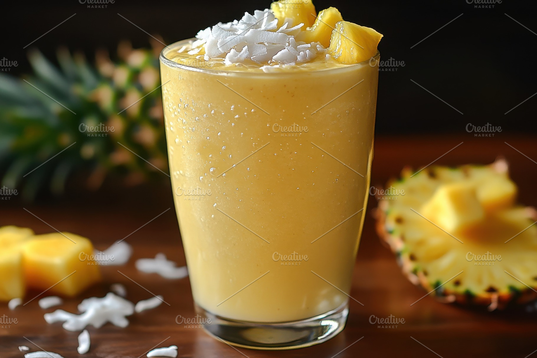 Refreshing Pineapple Coconut Smoothi, a Food & Drink Photo by Pixeness Studio
