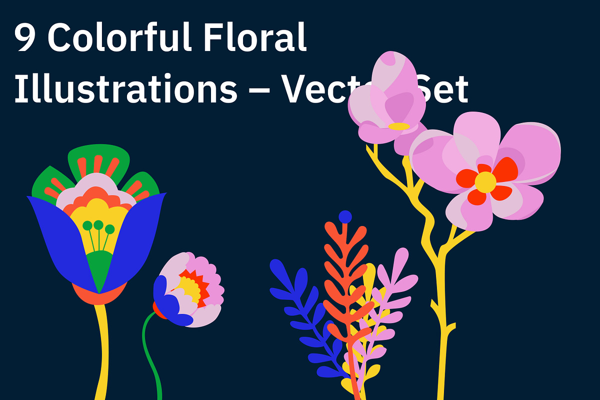 9 Colorful Floral Illustrations, a Decorative Illustration by crafty (Photo 3 of 4)