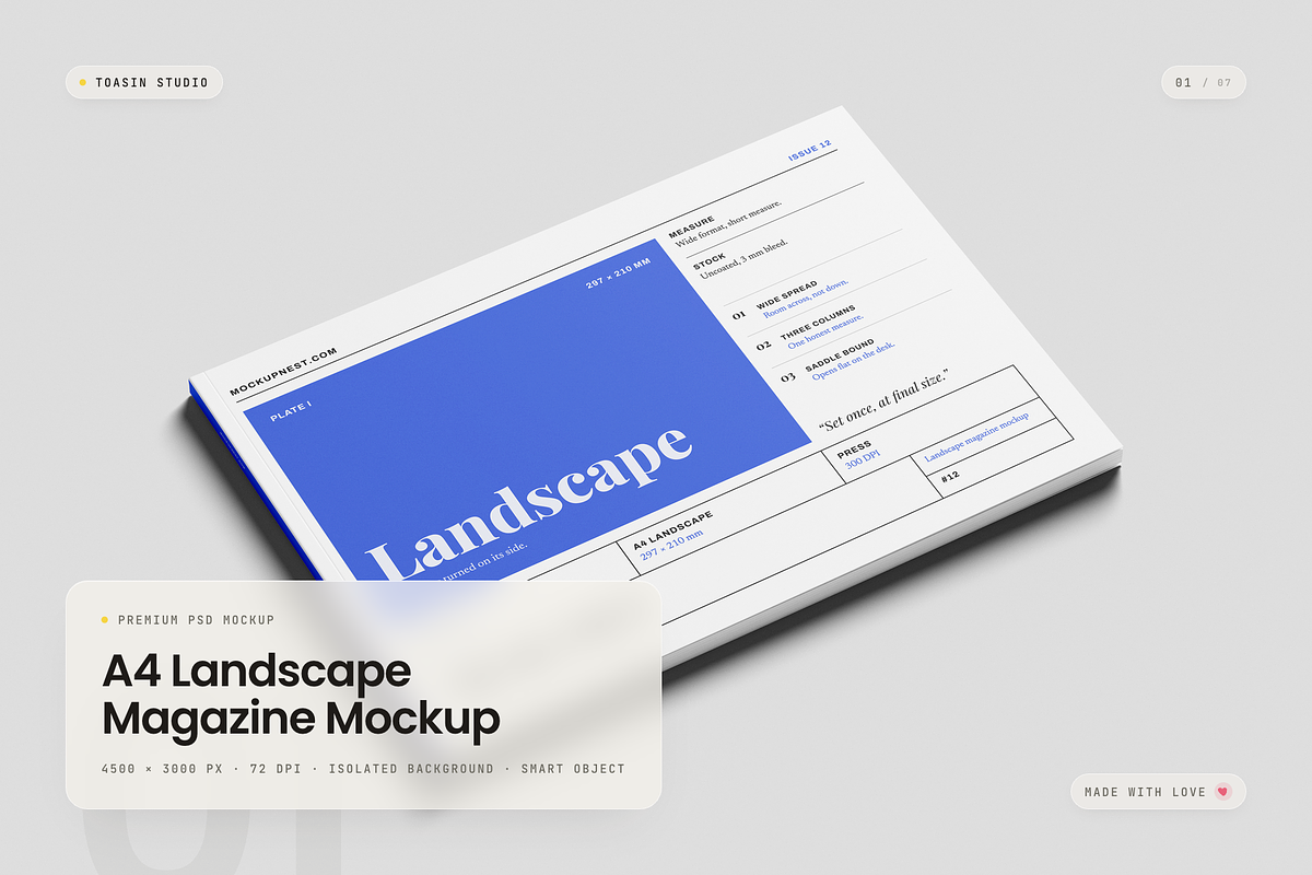 A4 Landscape Magazine Mockup, a Books & Magazine Mockup by Toasin Studio (Photo 1 of 7)