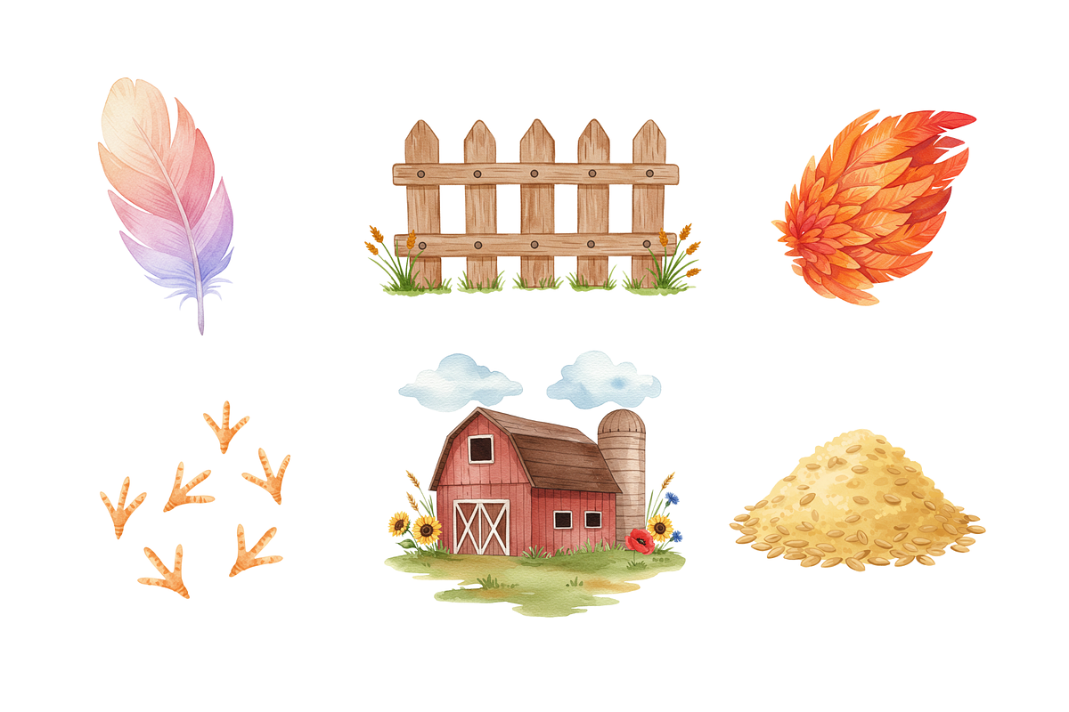 Watercolor Chickens Clipart, an Animal Illustration by BerryPieArt (Photo 4 of 4)
