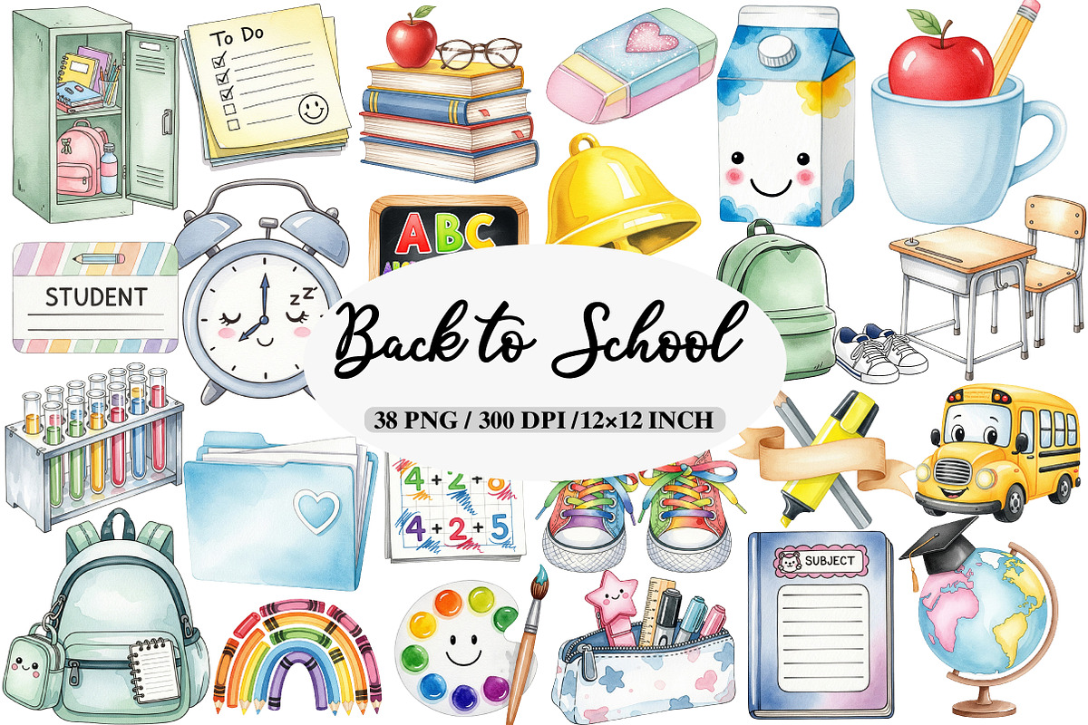 Watercolor Back to School Clipart, an Illustration by Daily.Designs (Photo 1 of 5)