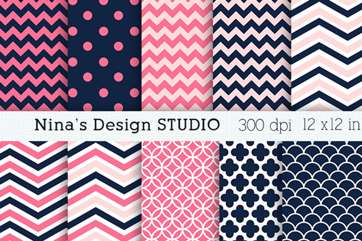 Navy and Pink Digital Papers