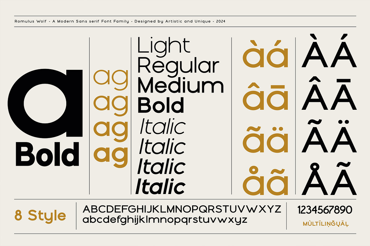 Romulus Wolf-Sans serif font family, a Sans Serif Font by Artistic & Unique (Photo 3 of 15)