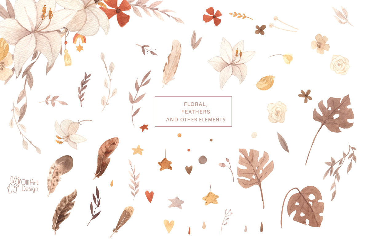 BOHO NURSERY clipart. Watercolor, an Animal Illustration by OlliArtDesign (Photo 4 of 11)