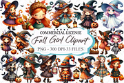 Whimsical Halloween Fall Girl Clipar, an Illustration by designcity5 (Thumbnail 1 of 5)