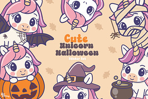 Cute Unicorn Halloween Sticker Set