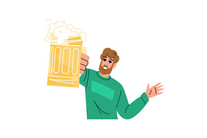 Happy man holding and raising a, a Food Illustration by pikepicture