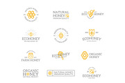 Set of retro vintage honey and bee logo or insignia, emblems, labels and badges and other branding objects. Vector line style, a Branding & Logo Template by GraphiShop (Thumbnail 1 of 4)