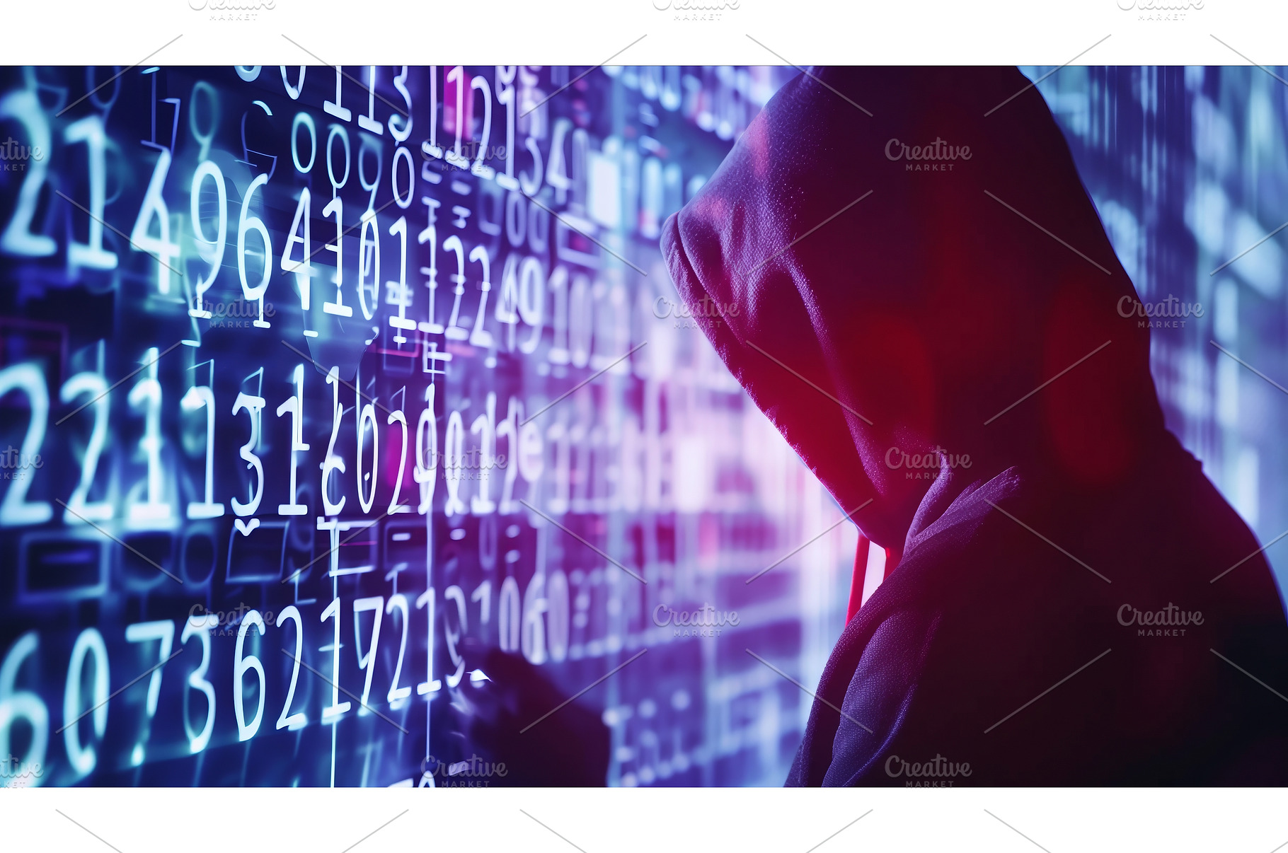 Person in hood looking at numbers on, a Technology Photo by CREATIVEDEF
